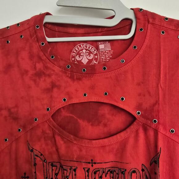 NEW NWT Women's Affliction Red Rhinestone Scoop Neck Tee | Size Medium - Picture 3 of 9